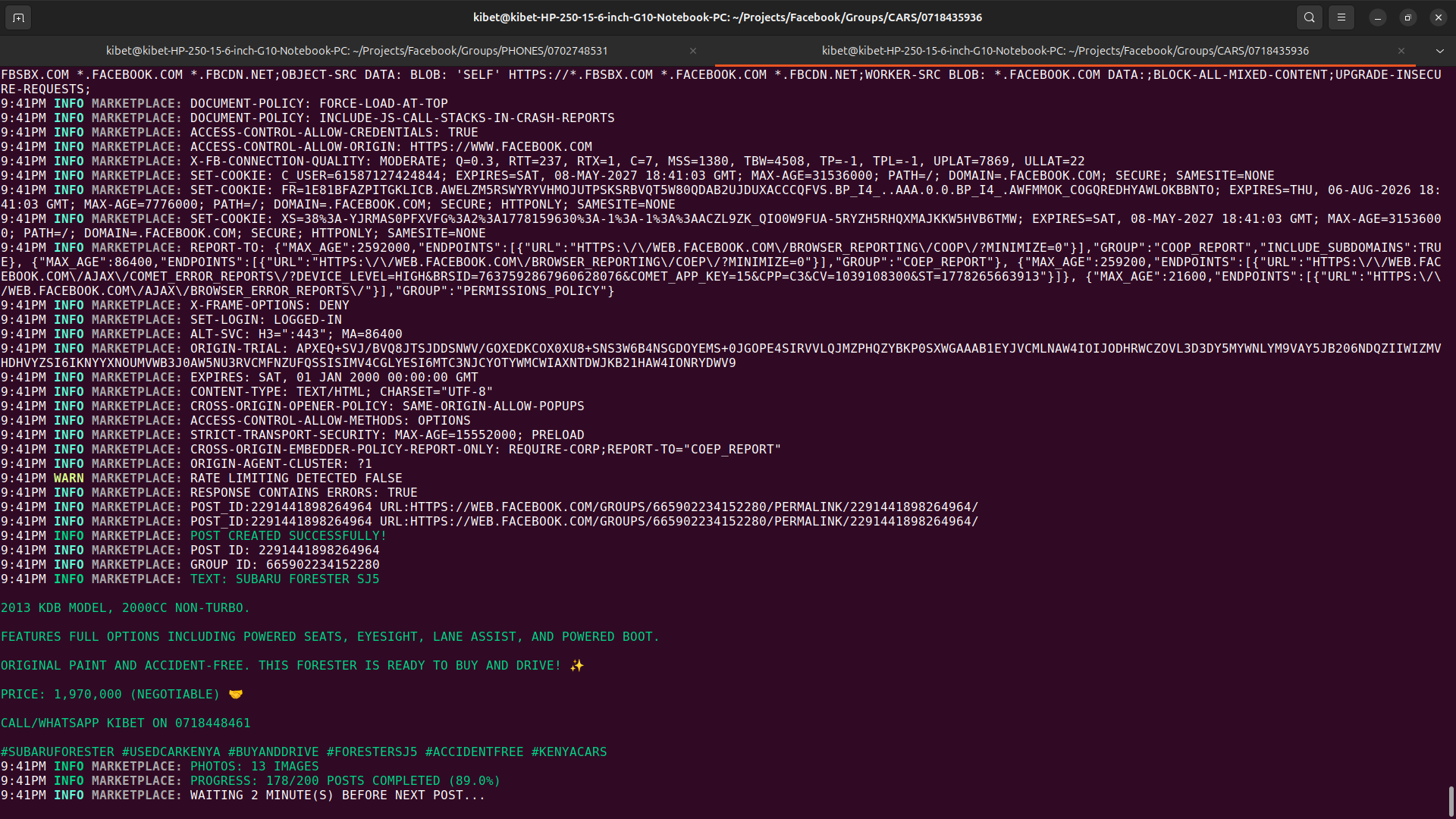 Screenshot of the Facebook Groups autoposter tool